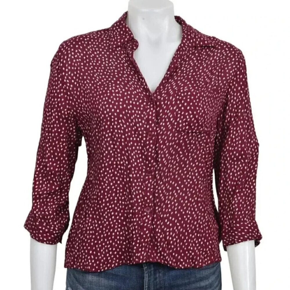 Simons Twik Printed Long Sleeve Blouse Top Rayon Red White Size XS